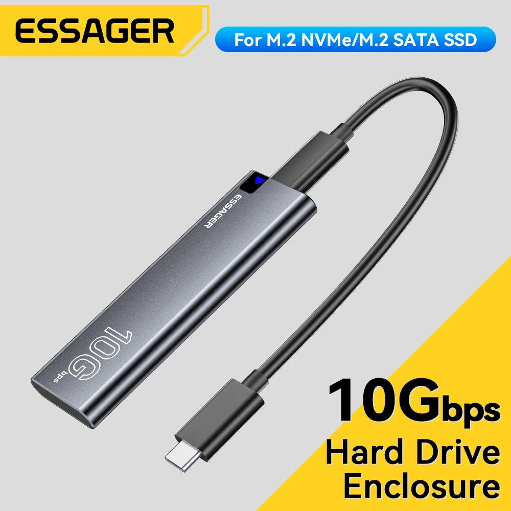 Essager M.2 SSD ̽ ϵ ̺ ڽ, ޴ NVME SATA USB 3.2 C Ÿ  ϵ ũ ڽ, 10GbPS  丮 Ŭ